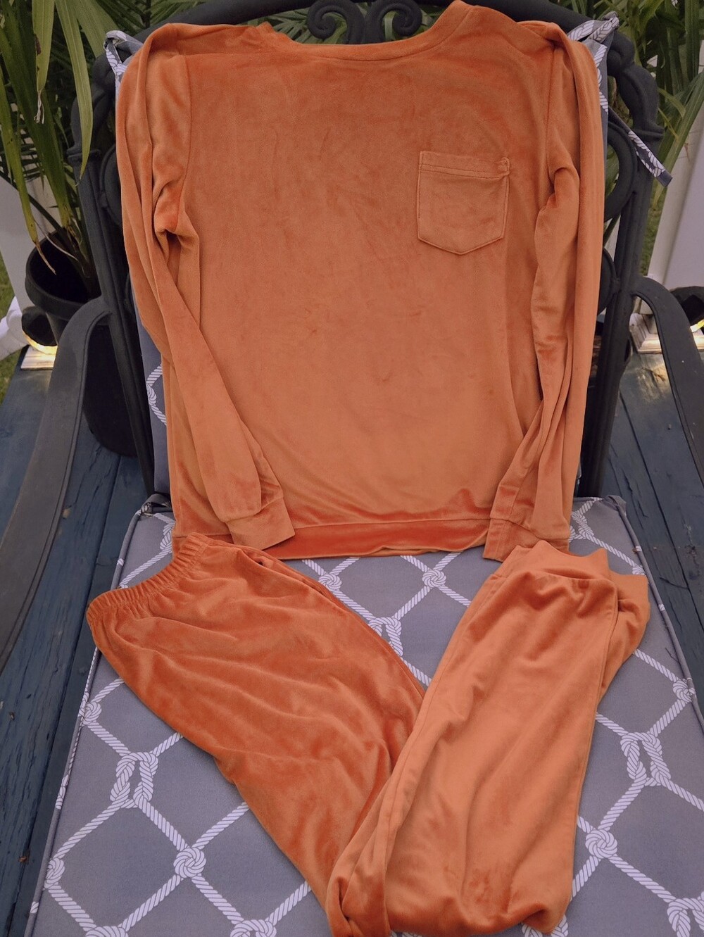 Ekouaer Women's Pajama 2 Piece Lounge Set Burnt Orange Soft Velvet/Velour Small